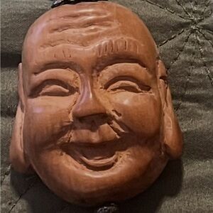 “Laughing Sage “Onyx Strand necklace, Handcrafted Wooden Buddha Wall Art